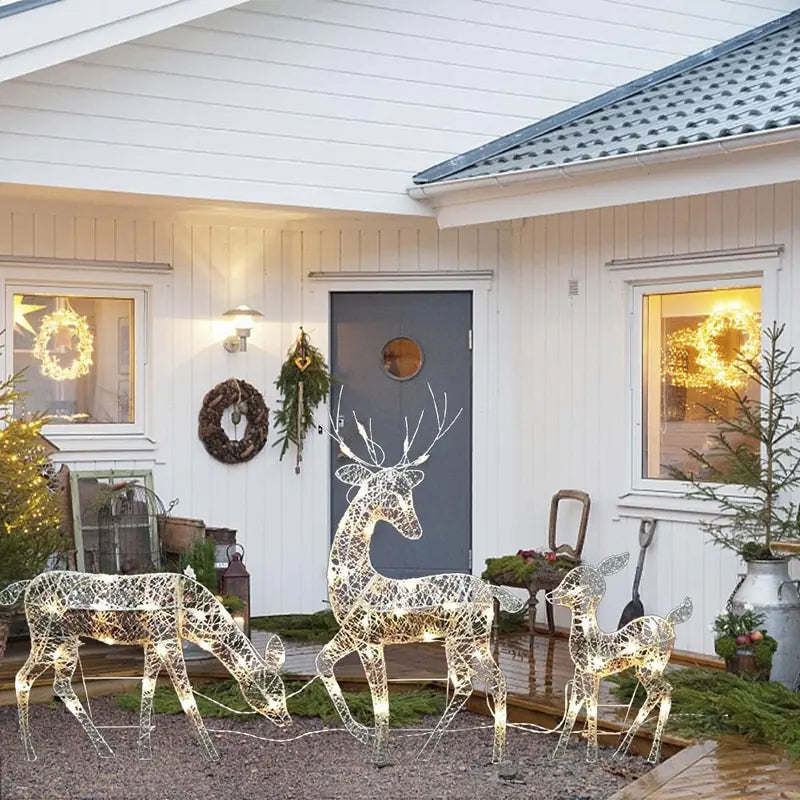 3-Piece Christmas LED Wrought Iron Deer Set